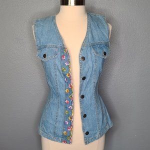 Vintage 90's Sleeveless Denim Embroidered Top